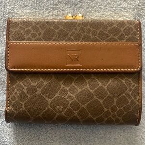 Vintage Nina Ricci brown patterned leather compact wallet